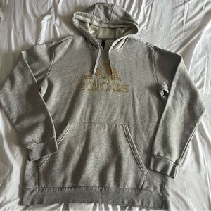 Adidas Gold Logo Gray Hoodie Sweatshirt